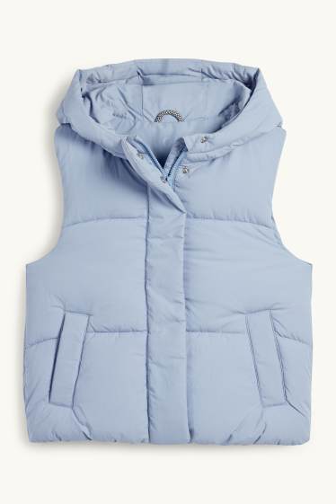 Děti - dívky - Prošívaná vesta s kapucí - z vodoodpudivého materiálu - světle modrá