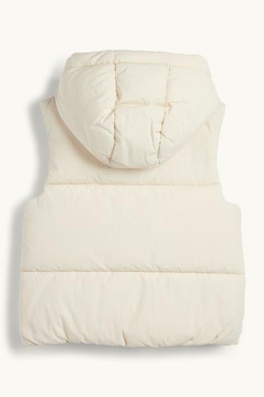 Děti - dívky - Prošívaná vesta s kapucí - z vodoodpudivého materiálu - krémově bílá