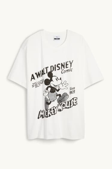 Pánské - Tričko - relaxed fit - Mickey Mouse - bílá