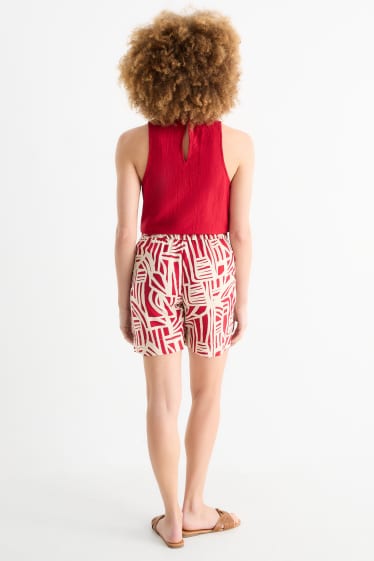 Femmes - Short - high waist - à motif - rouge / blanc crème