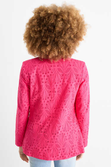 Women - Long blazer - regular fit - broderie anglaise - pink
