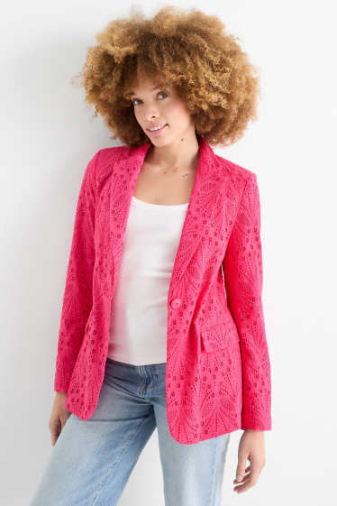 Women - Long blazer - regular fit - broderie anglaise - pink