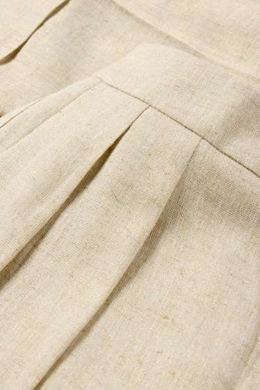 Women - Business trousers - high-rise waist - wide leg - linen blend - beige / gold