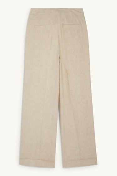 Women - Business trousers - high-rise waist - wide leg - linen blend - beige / gold