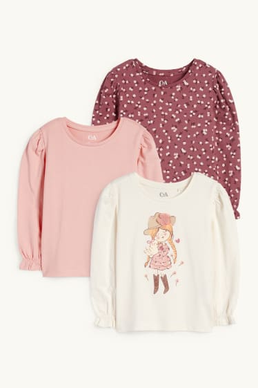 Kinderen: meisjes - Set van 2 - meisje en bloemen - longsleeve - crèmekleurig