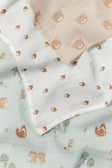 Unisex - Set van 3 - dieren en bos - hydrofiel babydoekje - licht beige