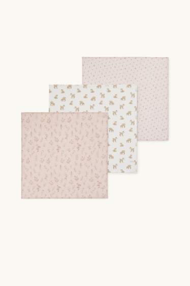 Bébés filles - Lot de 3 - petites fleurs et faon - lange en gaze de coton pour bébé - rose