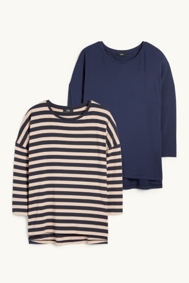 Femmes - Lot de 2 - hauts à manches longues - regular fit - bleu foncé