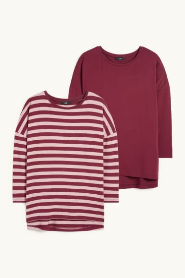 Damen - Multipack 2er - Langarmshirt - Regular Fit - bordeaux