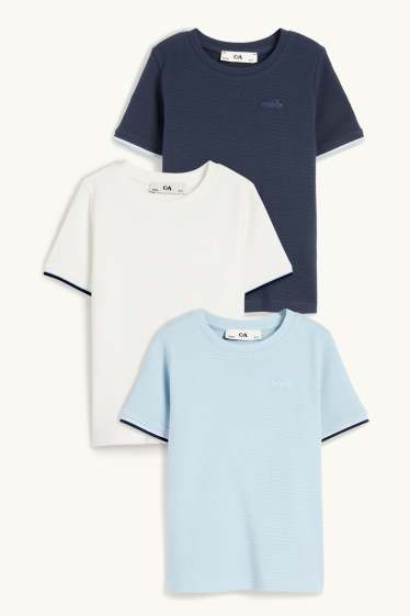 Nen - Paquet de 3 - cotxe - samarreta de màniga curta per a nadó - texturada - blau clar
