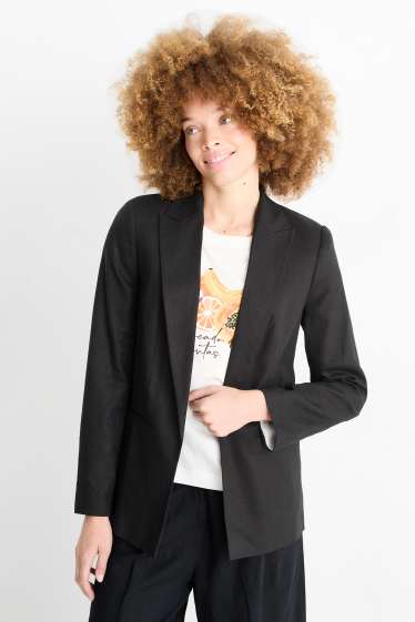 Donna - Blazer lungo - relaxed fit - misto lino - nero