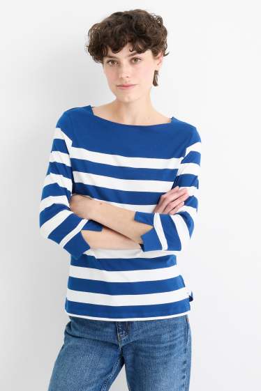 Femmes - Haut à manches longues - à rayures - bleu / blanc
