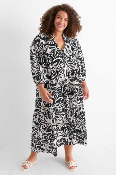 Femmes - Robe-chemise avec encolure en V - à fleurs - noir / beige