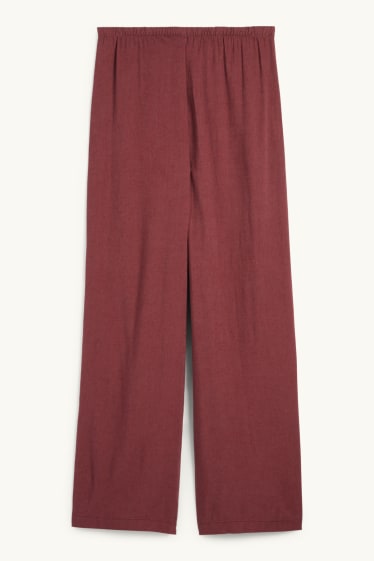 Women - Cloth trousers with linen content - mid-rise waist - wide leg - bordeaux