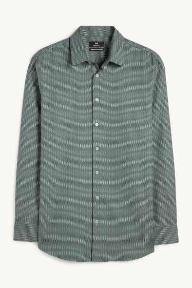 Bărbați - Cămașă office - regular fit - guler Kent - nu necesită călcare - cu model - verde închis