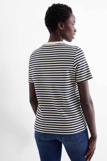 Dames - T-shirt - regular fit - gestreept - zwart / beige