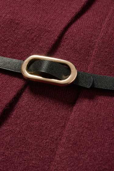 Women - Cardigan with belt - dark red