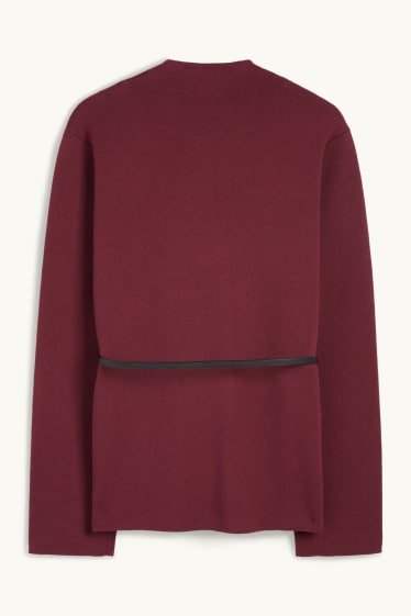 Women - Cardigan with belt - dark red