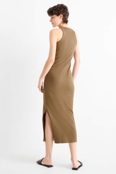 Women - Bodycon dress - ribbed - brown