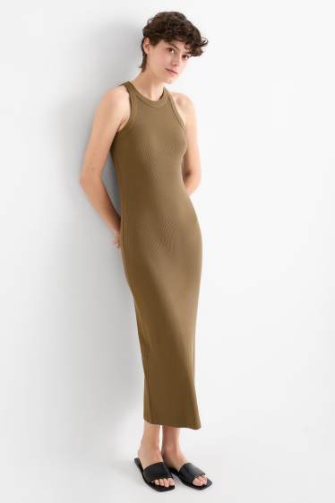 Women - Bodycon dress - ribbed - brown