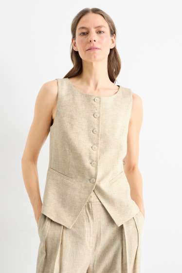 Women - Business waistcoat - regular fit - linen blend - beige / gold