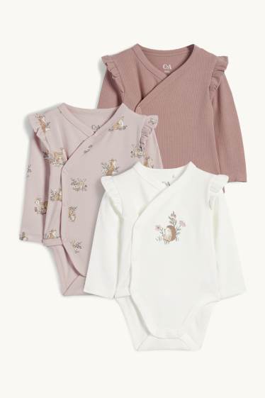Baby: jongens - Set van 3 - egel, ree en konijn - baby-wikkelrompertje - roze