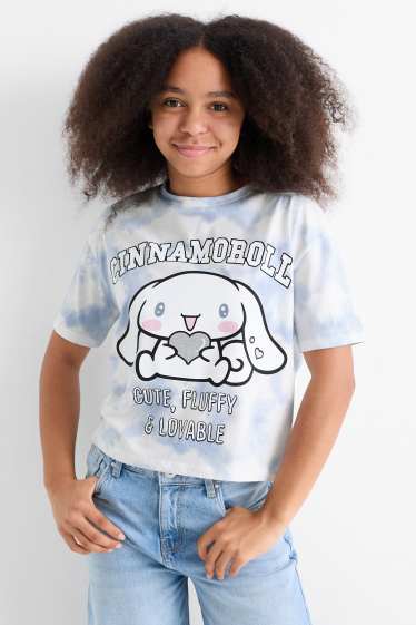 Kinder Mädchen - Cinnamoroll - Kurzarmshirt - gemustert - weiss / hellblau