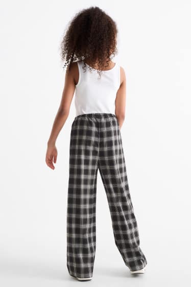 Kinder Mädchen - Stoffhose - kariert - schwarz