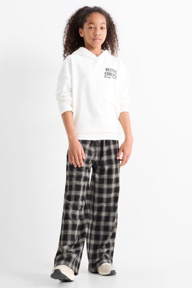 Kinder Mädchen - Stoffhose - kariert - schwarz