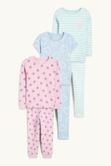 Enfants filles - Lot de 3 - cœurs et étoiles - pyjamas - 6 pièces - rose