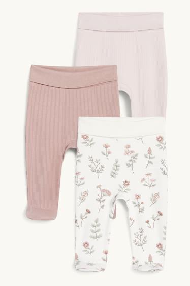 Bébés filles - Lot de 3 - petites fleurs - pantalon nouveau-né - blanc crème