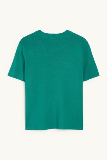 Women - Knitted jumper - short sleeve - dark green