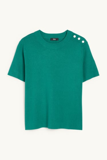 Women - Knitted jumper - short sleeve - dark green