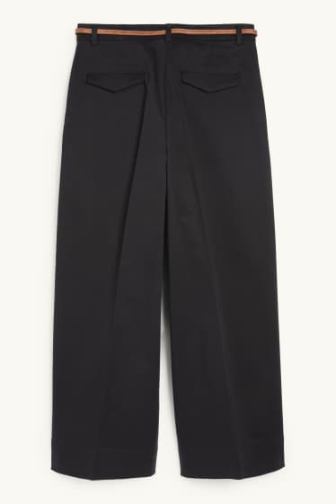 Dames - Pantalon met ceintuur - high waist - wide leg - zwart