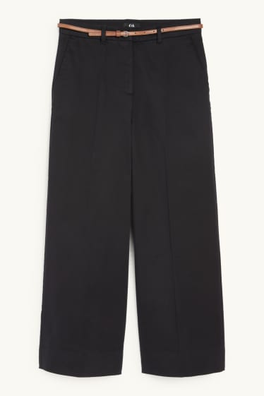 Dames - Pantalon met ceintuur - high waist - wide leg - zwart