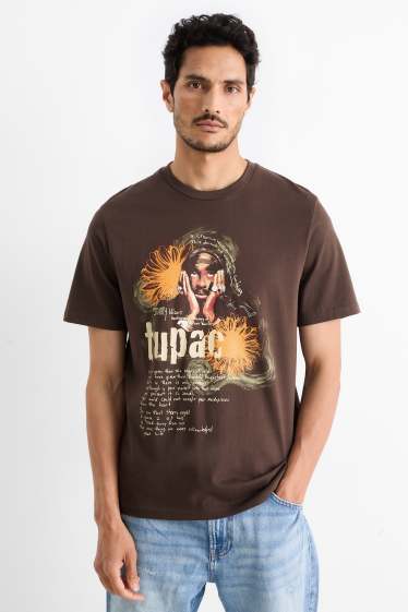 Heren - T-shirt - regular fit - Tupac - bruin