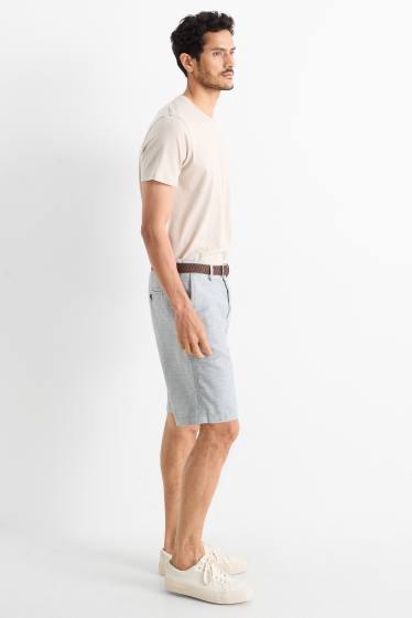 Heren - Korte broek met riem en linnengehalte - grijs-mix