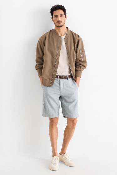 Heren - Korte broek met riem en linnengehalte - grijs-mix