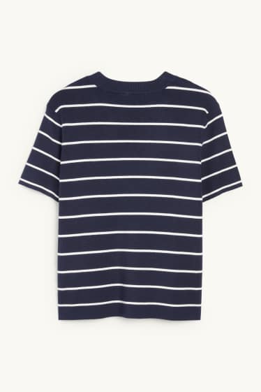 Dámské - Pletený svetr - s krátkým rukávem - pruhovaný - tmavomodrá