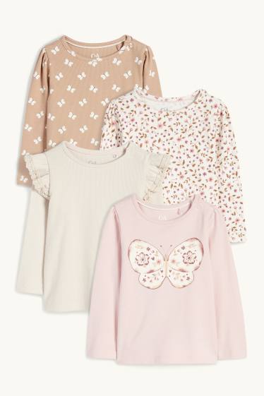 Bébés filles - Lot de 4 - papillon - hauts à manches longues pour bébé - rose