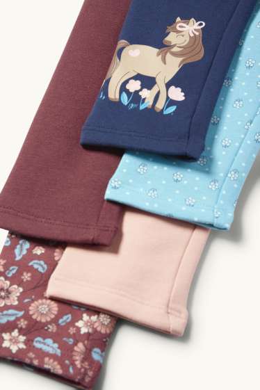 Copii - Fete - Multipack 5 perechi - cal și floare - colanți - roșu / albastru