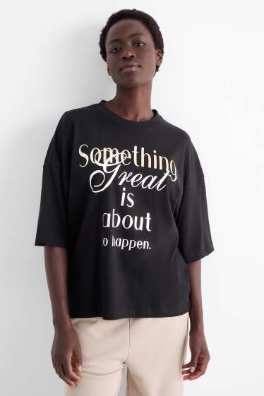 Femmes - T-shirt - Oversize - finition brillante - noir