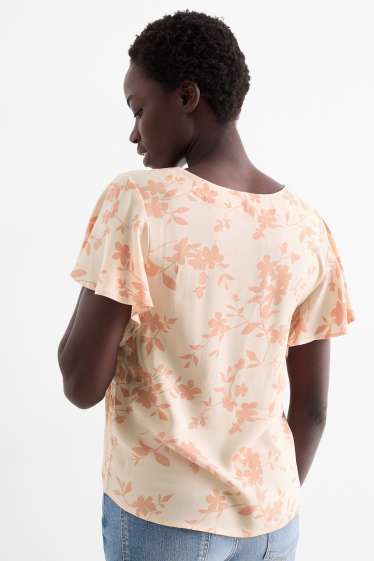 Donna - Blusa con volant - a fiori - arancio chiaro