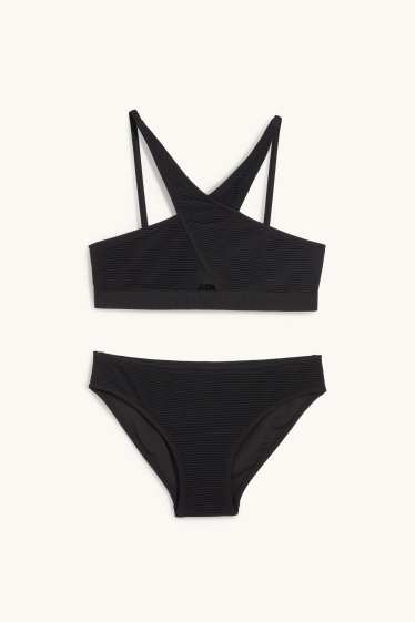 Enfants filles - Bikini - LYCRA® XTRA LIFE™ - finition côtelée - 2 pièces - noir