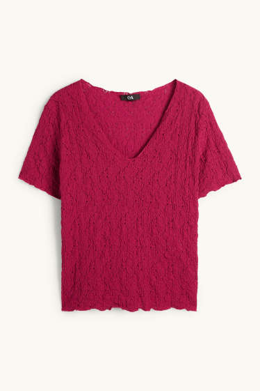 Femmes - T-shirt - regular fit - finition texturée - rose