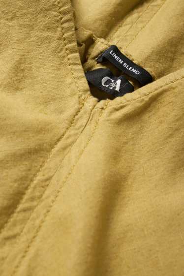 Women - V-neck dress - linen blend - khaki