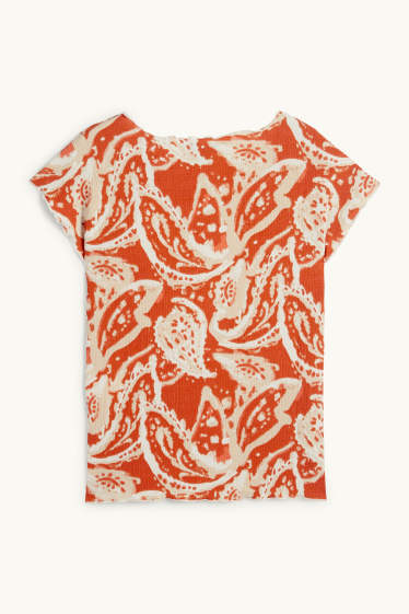 Damen - T-Shirt - Regular Fit - gemustert - strukturiert - orange