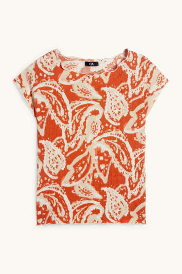 Damen - T-Shirt - Regular Fit - gemustert - strukturiert - orange