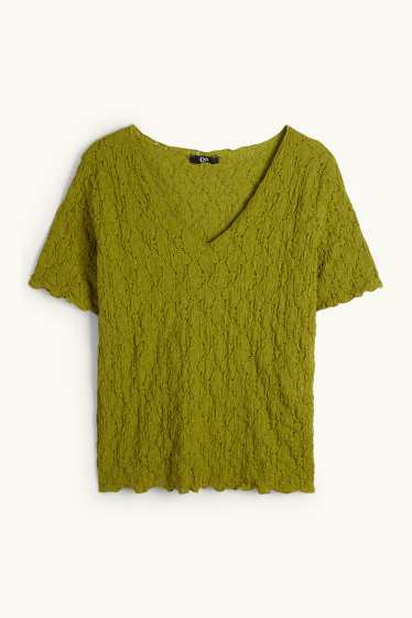 Femmes - T-shirt - regular fit - finition texturée - vert