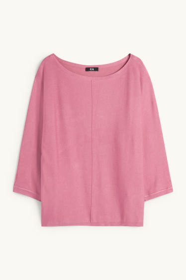 Femei - Pulover din tricot fin - roz închis